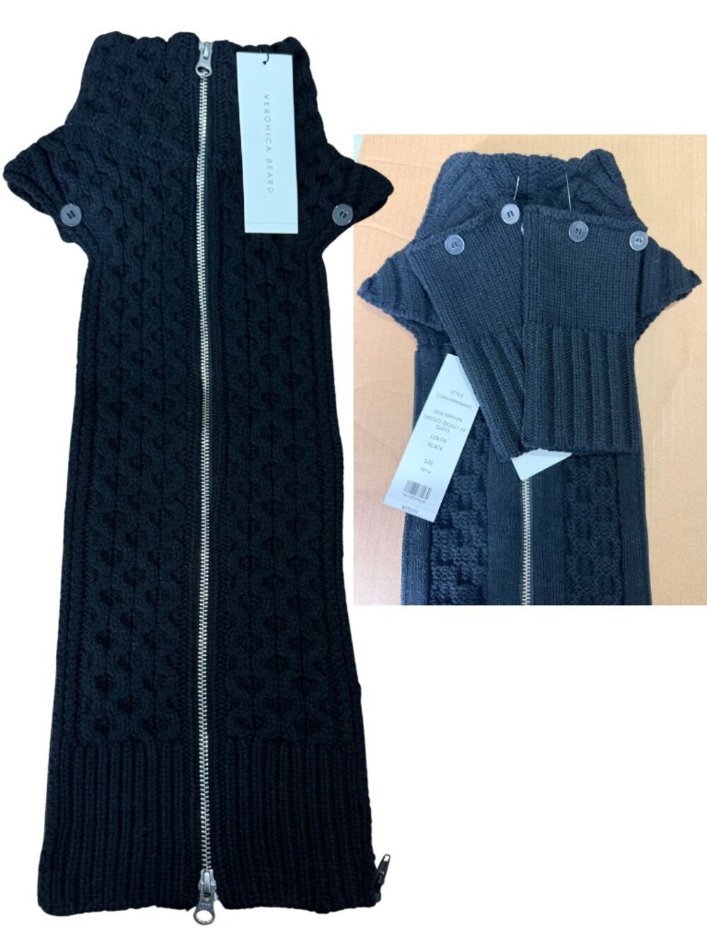 Veronica Beard Dickey & Cuffs Black 00-14 Lambswool Upstate Cable Knit SET